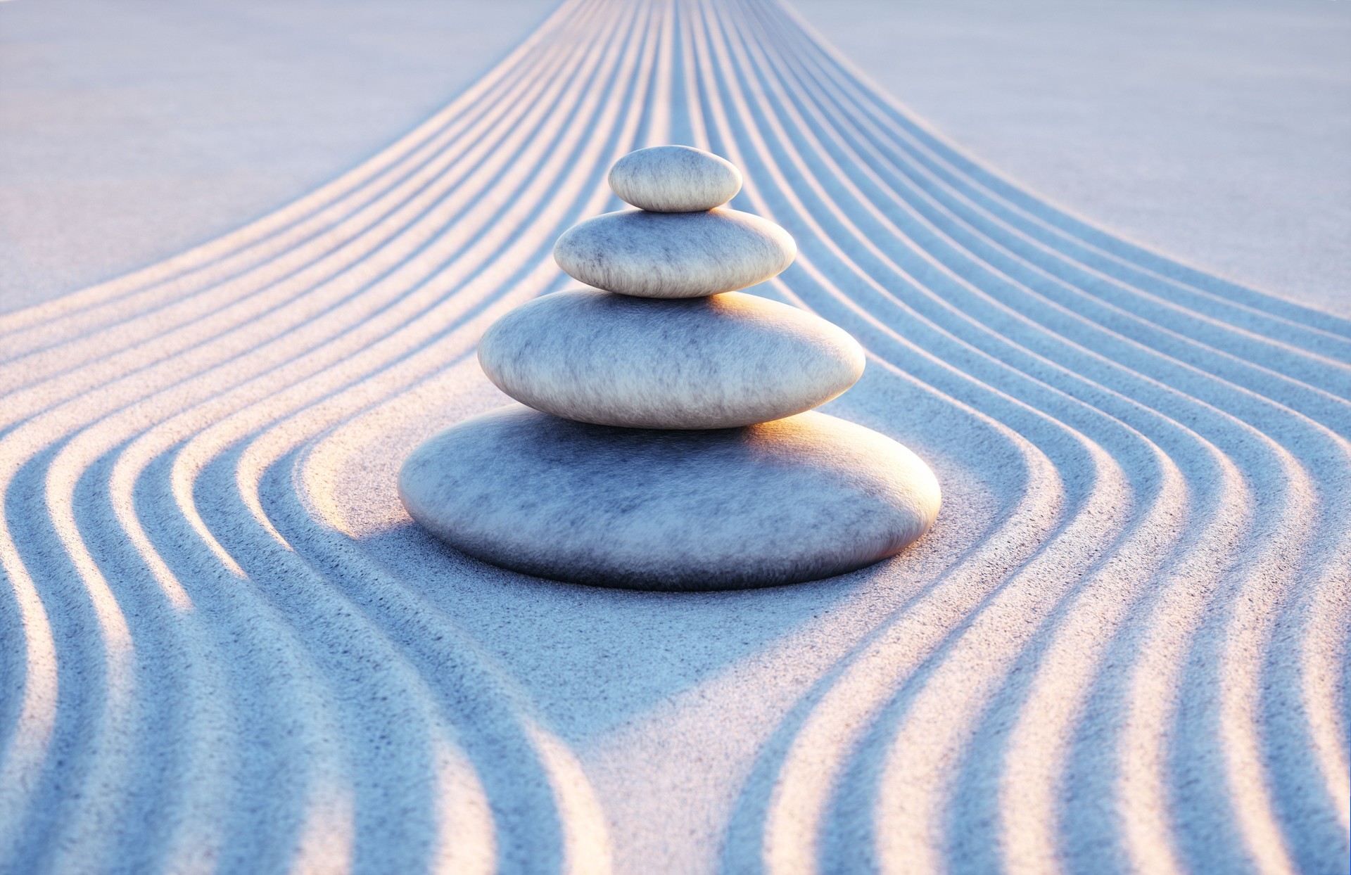Japanese ZEN garden with textured sand - stock photo